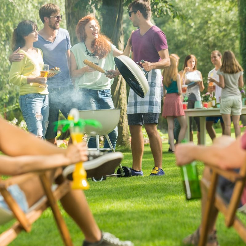 Casual garden party Young people having good time at casual garden party